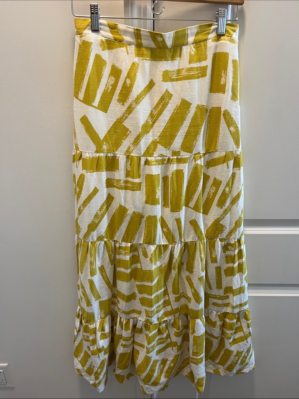 House of Harlow 1960 Tiered Maxi Skirt in Mustard and White Brushstroke